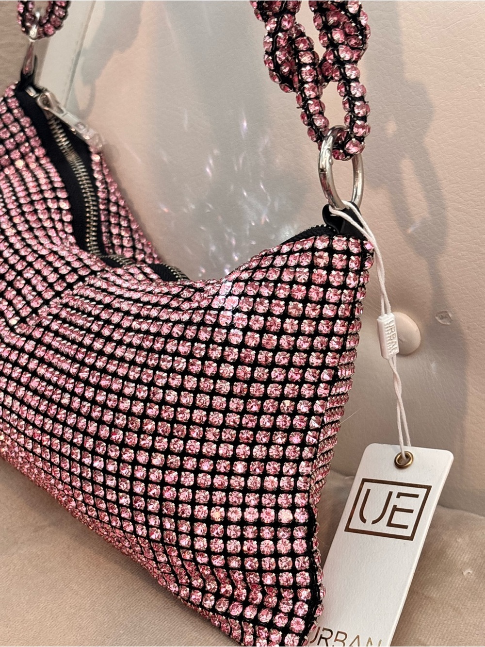 Urban Expressions Paris Evening Pink Rhinestone Shoulder Bag NWT $120+ - Picture 4 of 14